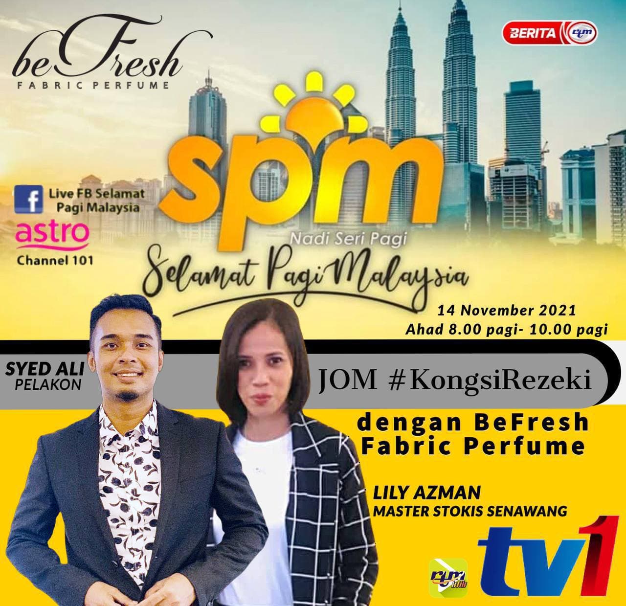 #KONGSIREZEKI BERSAMA BEFRESH FABRIC PERFUME DI SPM, TV1 RTM, 14 NOVEMBER 2021